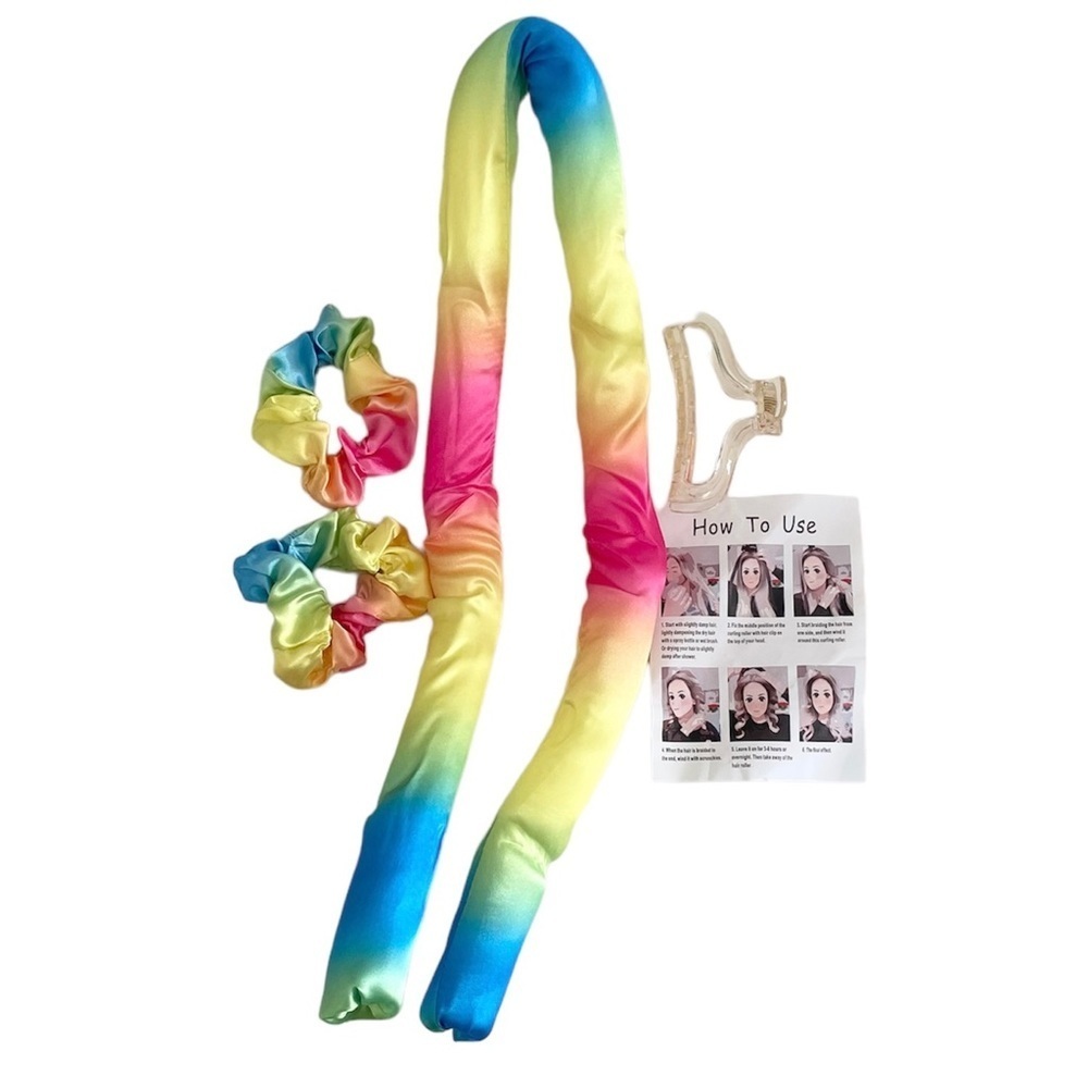 Tie Dyed Satin Heatless Curling Hair Styling Tool Set with Scrunchies and Clip